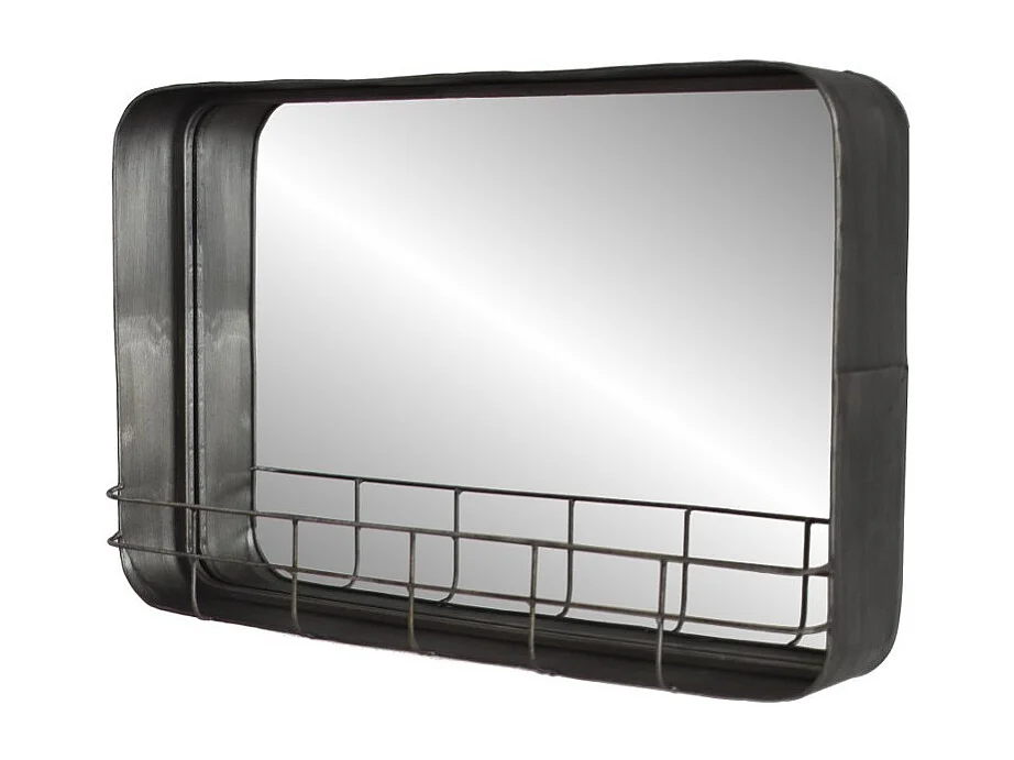 Miroir étagère murale en métal gris 49 x 30 cm