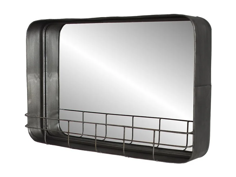 Miroir étagère murale en métal gris 49 x 30 cm