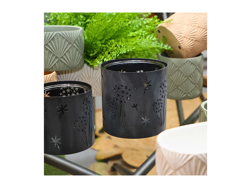 Photophore bougeoir bougie Noël métal gris verre 15,5x15,5cm