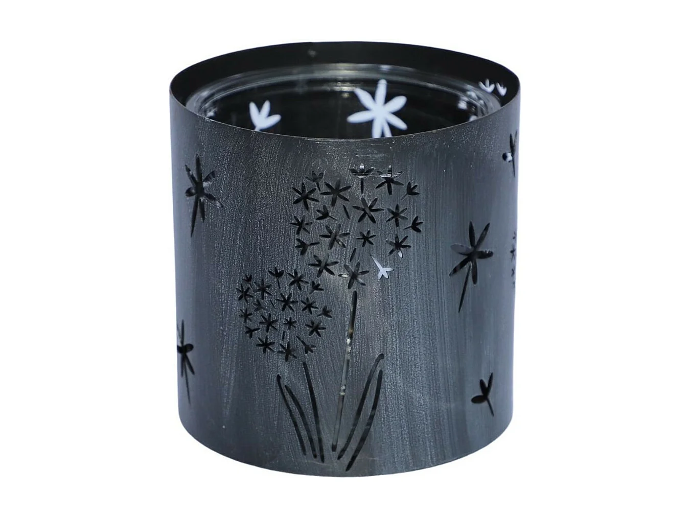 Photophore bougeoir bougie Noël métal gris verre 15,5x15,5cm