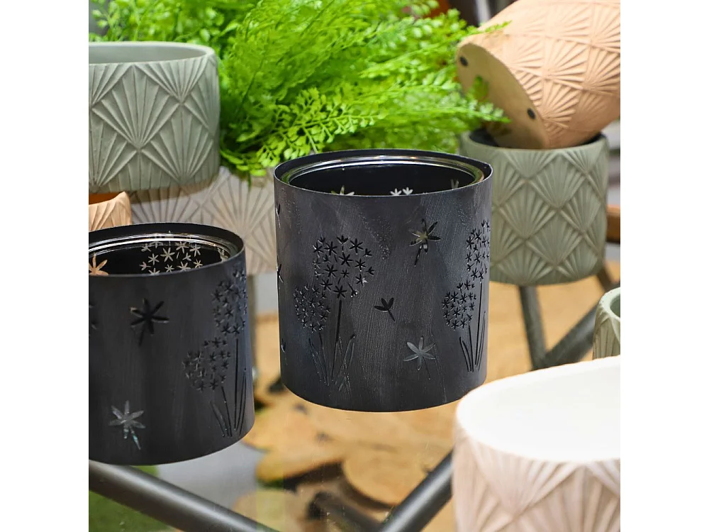 Photophore bougeoir bougie Noël métal gris verre 15,5x15,5cm