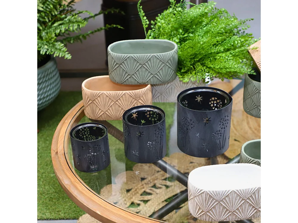 Photophore bougeoir bougie Noël métal gris verre 15,5x15,5cm