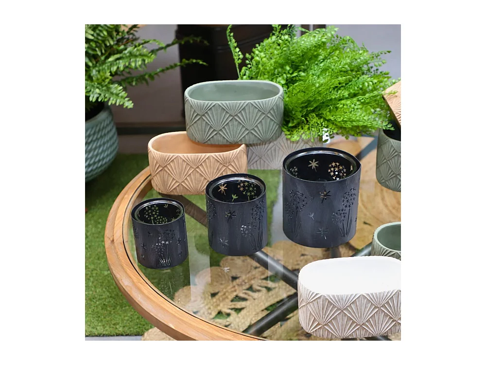 Photophore bougeoir bougie Noël métal gris verre 12,5x12,5cm