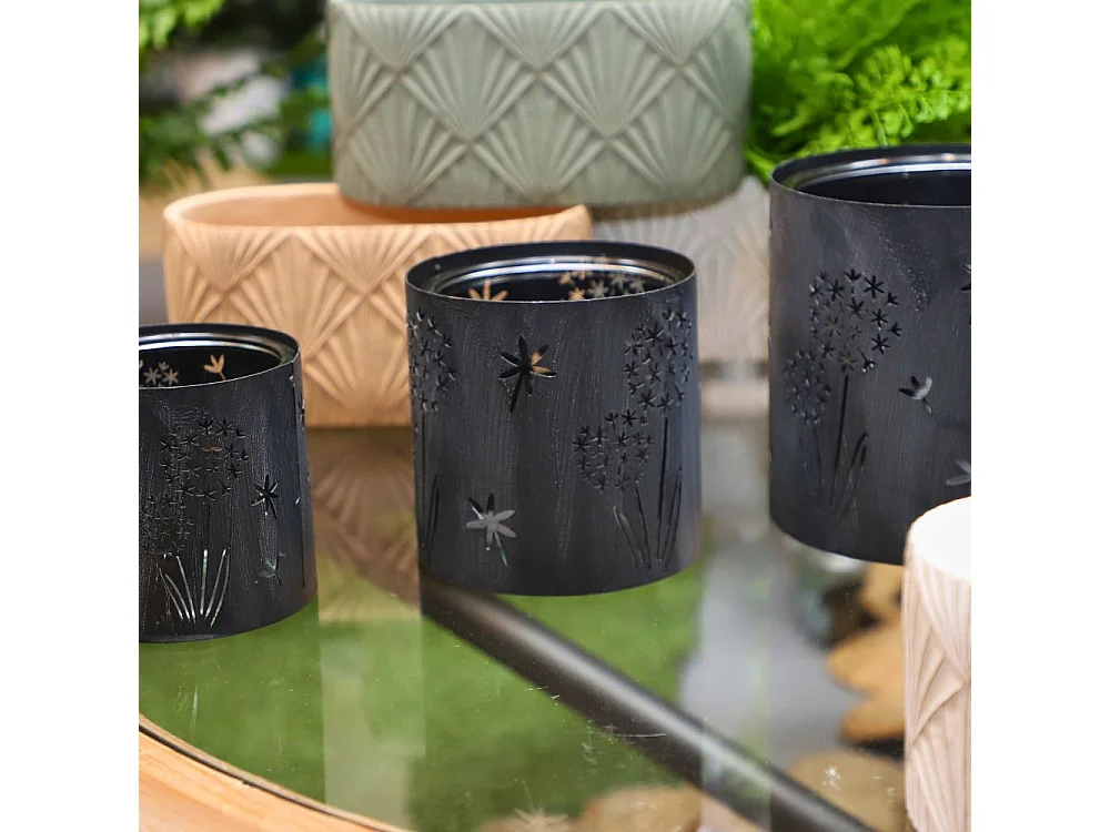 Photophore bougeoir bougie Noël métal gris verre 12,5x12,5cm