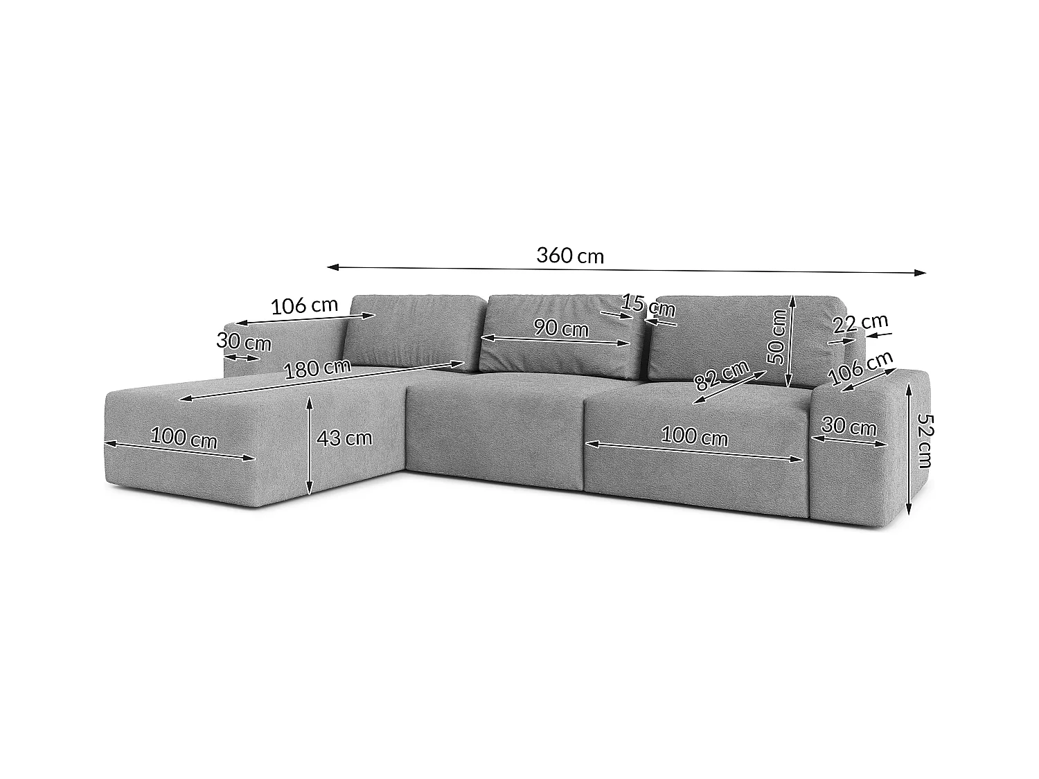 AX LIVING Arkleton Couch XXL L Form 360 cm in Weiß – Modern & Bequem R