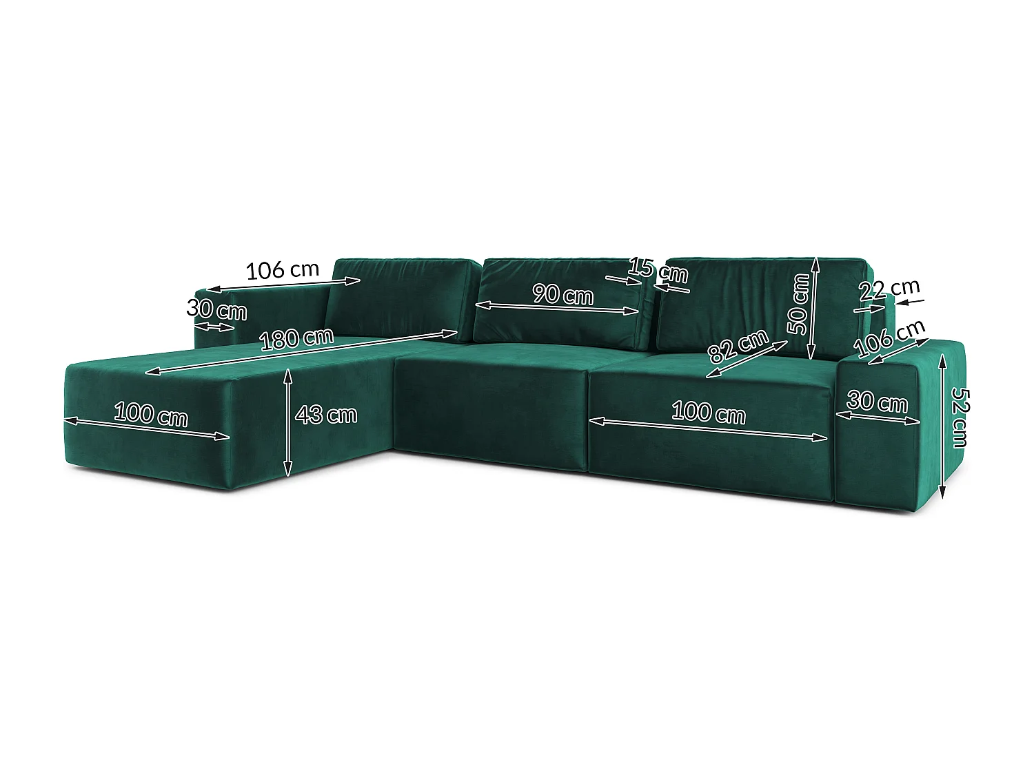 AX LIVING Couch XXL L Form Arkleton Eckcouch Grün 360cm – Komfort L