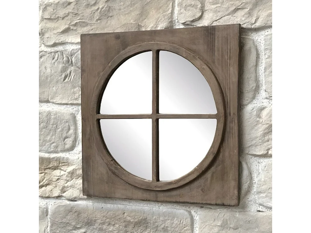 Miroir carrée style fenêtre en bois marron 55 x 55 cm