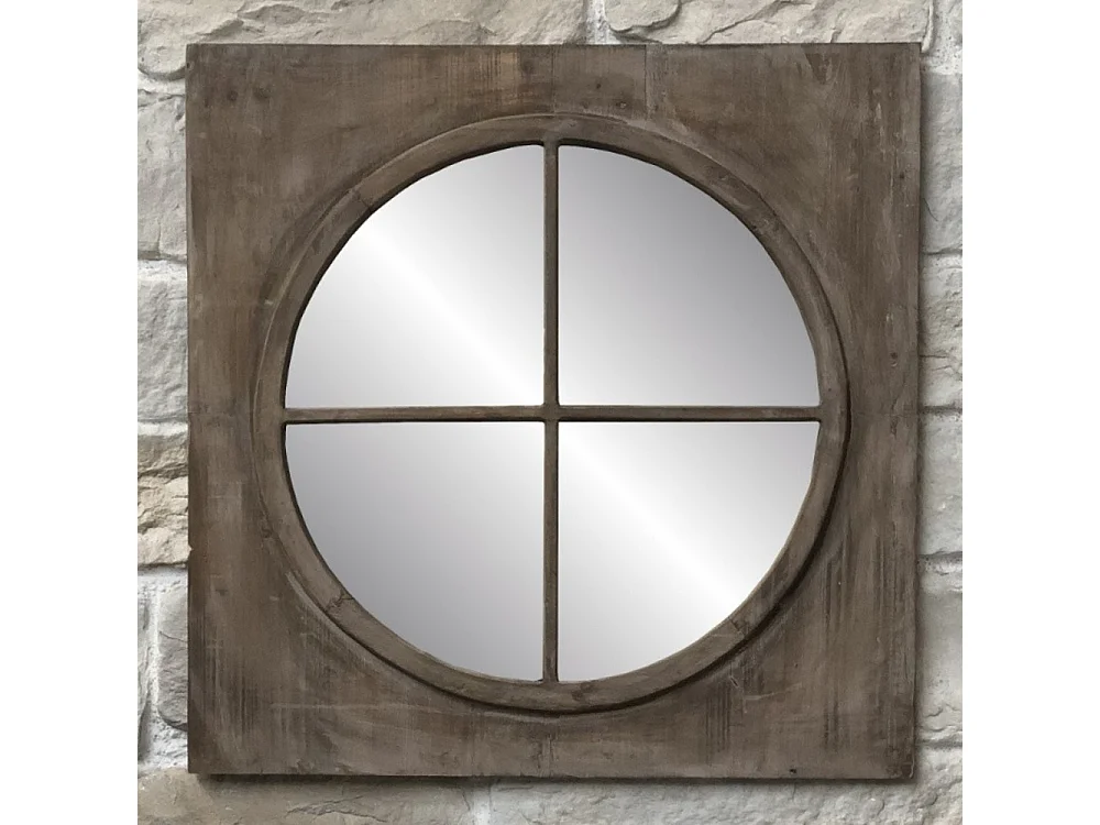 Miroir carrée style fenêtre en bois marron 55 x 55 cm