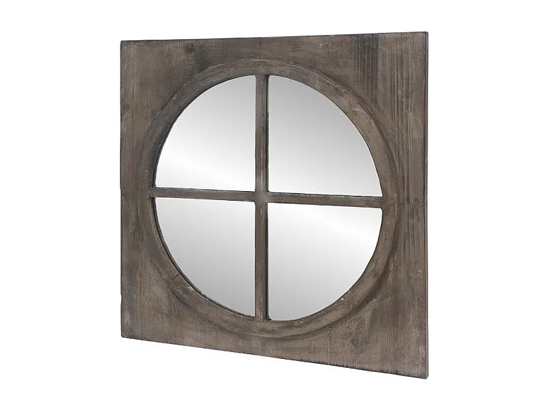 Miroir carrée style fenêtre en bois marron 55 x 55 cm