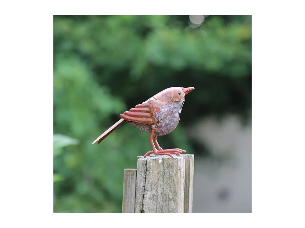 Oiseau en métal rouge et orange 16 x 4.5 x 10cm