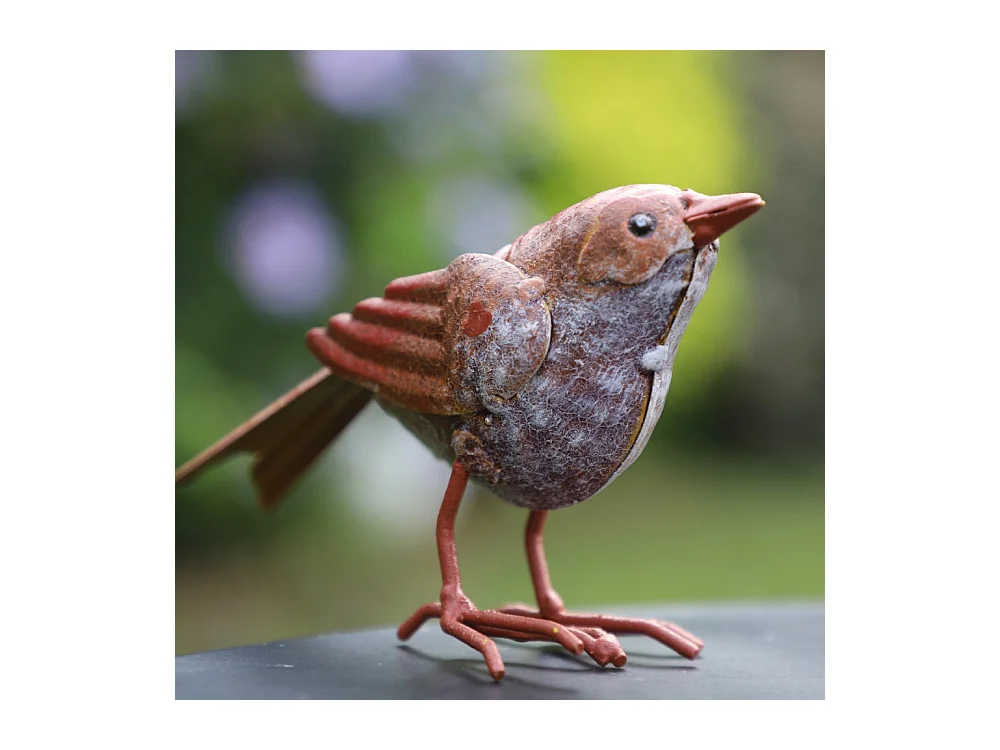 Oiseau en métal rouge et orange 16 x 4.5 x 10cm
