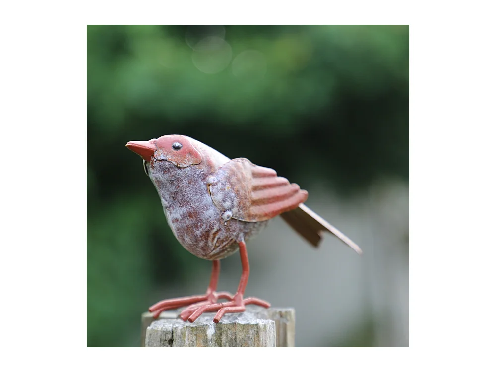 Oiseau en métal rouge et orange 16 x 4.5 x 10cm