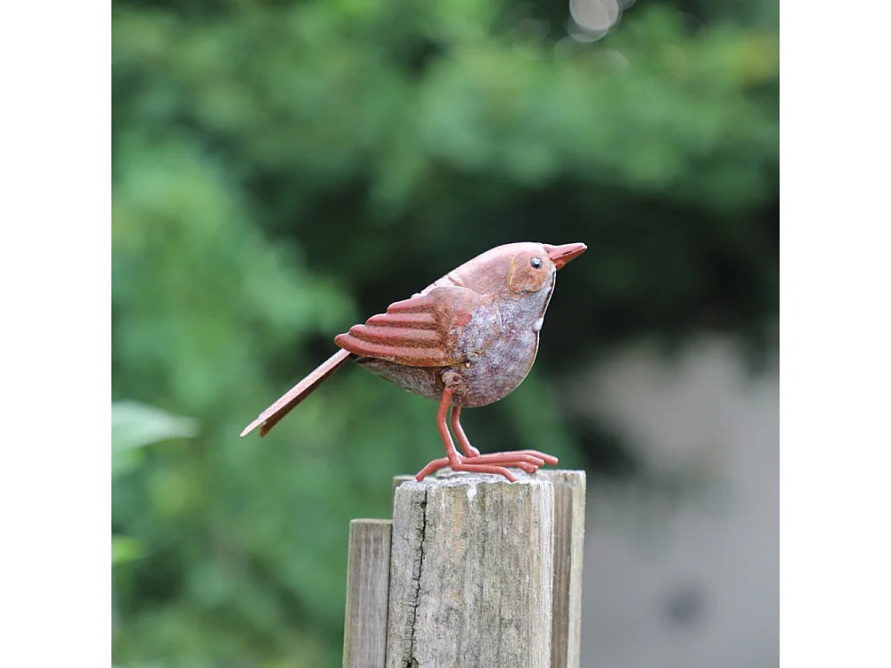 ° Oiseau en métal rouge et orange 16 x 4.5 x 10cm