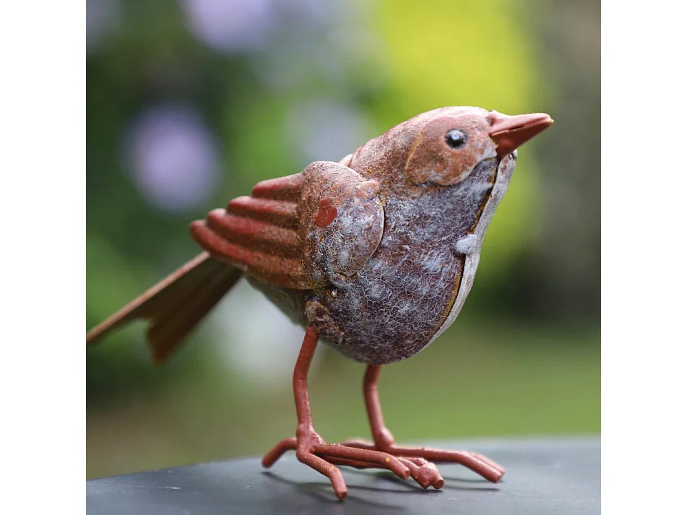 ° Oiseau en métal rouge et orange 16 x 4.5 x 10cm