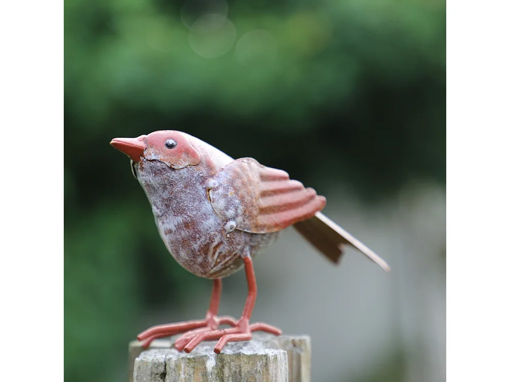 ° Oiseau en métal rouge et orange 16 x 4.5 x 10cm