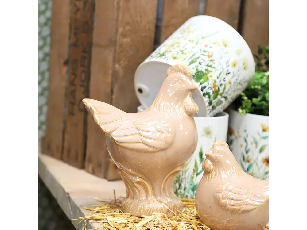 Coq en céramique émaillée marron 18.5 x 13.5 x 23.5cm