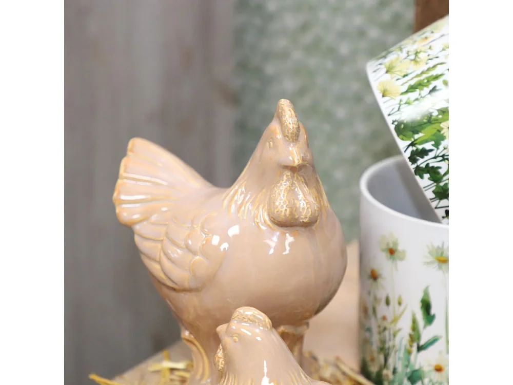 Coq en céramique émaillée marron 18.5 x 13.5 x 23.5cm