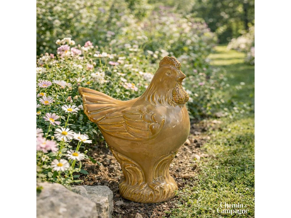 Coq en céramique émaillée marron 18.5 x 13.5 x 23.5cm