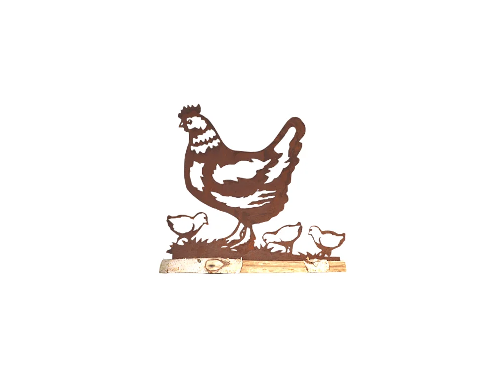 Poule bois et métal marron 43 x 38 cm