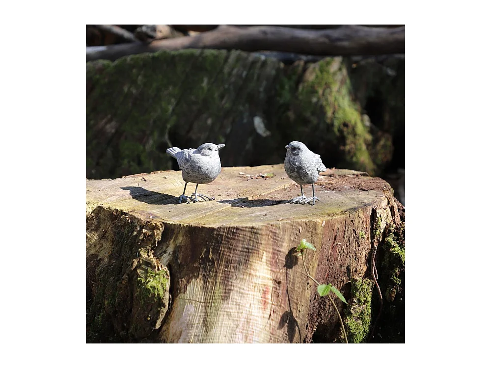 Set de 2 oiseaux en résine gris 8.5 x 8.5 x 5.5 cm