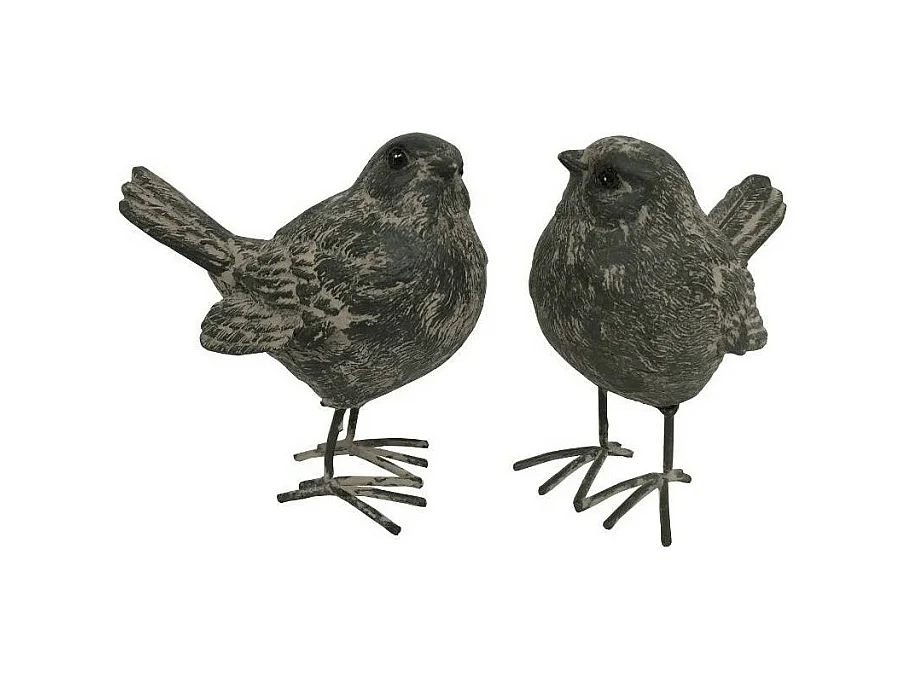 Set de 2 oiseaux en résine gris 8.5 x 8.5 x 5.5 cm