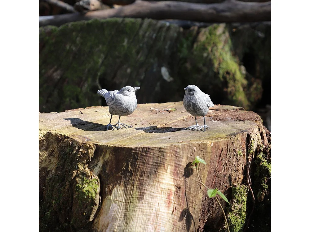 Set de 2 oiseaux en résine gris 8.5 x 8.5 x 5.5 cm