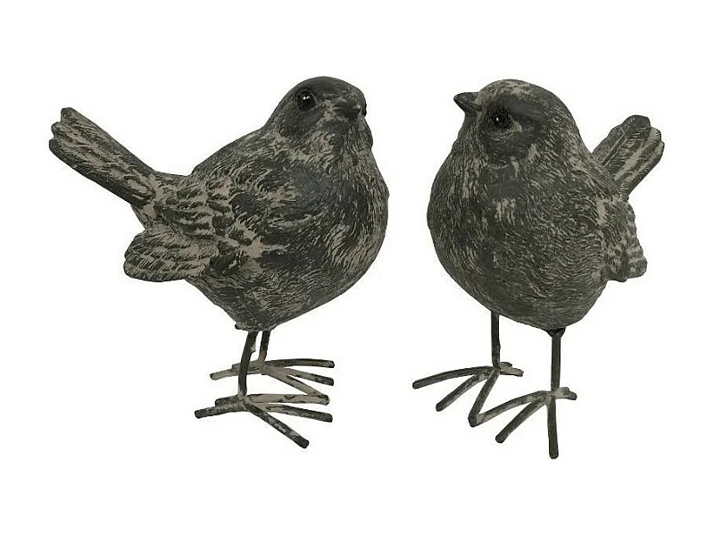 Set de 2 oiseaux en résine gris 8.5 x 8.5 x 5.5 cm