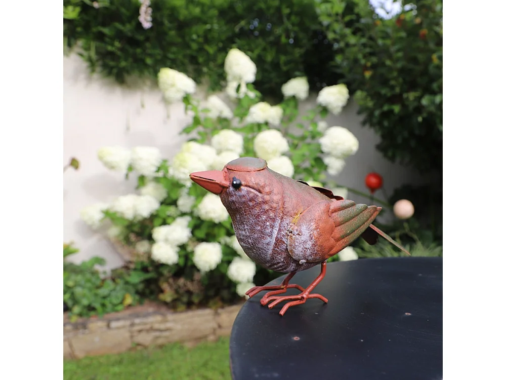° Oiseau métal rouge et orange 18 x 4.5 x 10 cm