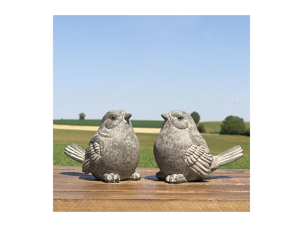 Oiseaux en résine gris 12 x 16 x 9 cm