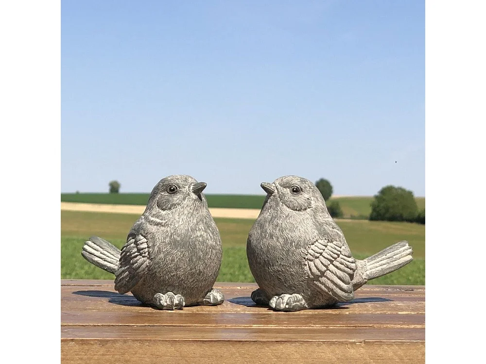 Oiseaux en résine gris 12 x 16 x 9 cm
