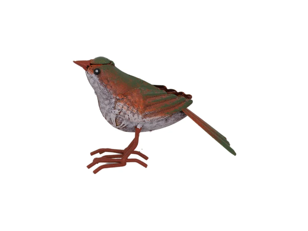 Oiseau métal gris et vert 16 x 4.5 x 10 cm