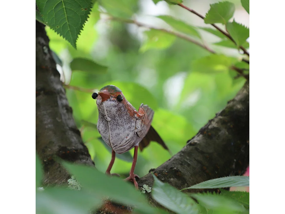 Oiseau métal gris et vert 16 x 4.5 x 10 cm