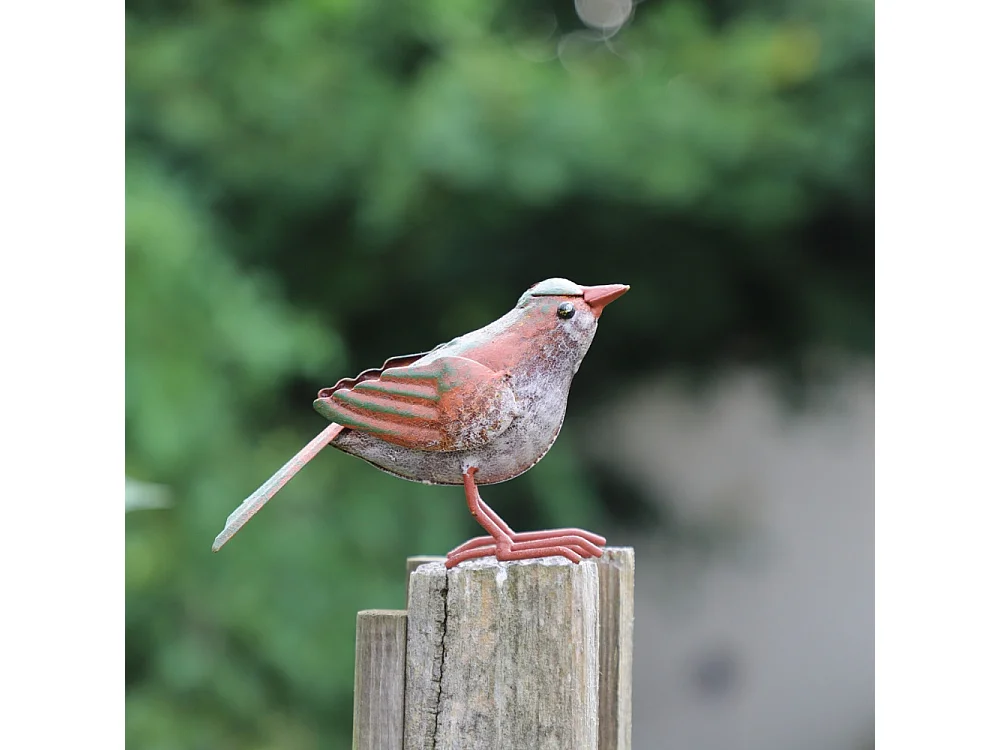 Oiseau métal gris et vert 16 x 4.5 x 10 cm