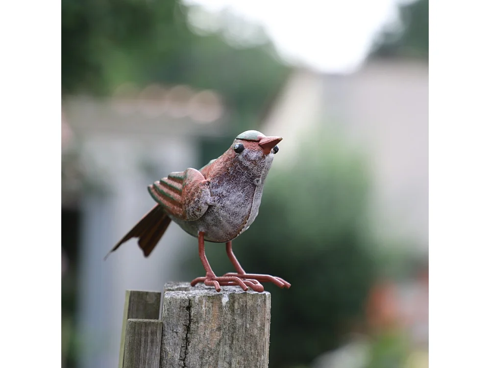 Oiseau métal gris et vert 16 x 4.5 x 10 cm