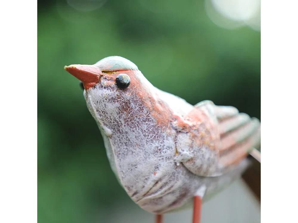 Oiseau métal gris et vert 16 x 4.5 x 10 cm