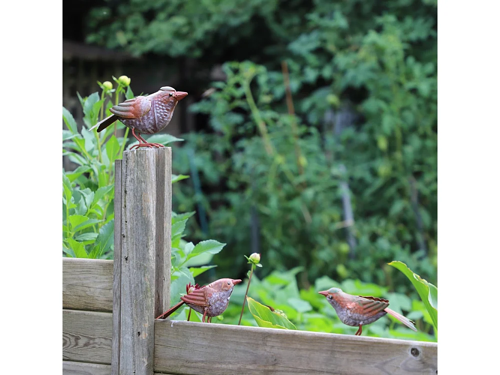 Oiseau métal gris et vert 16 x 4.5 x 10 cm
