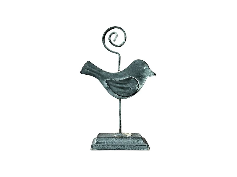 Porte photo en forme d'oiseau en métal gris 12,5 x 8 cm
