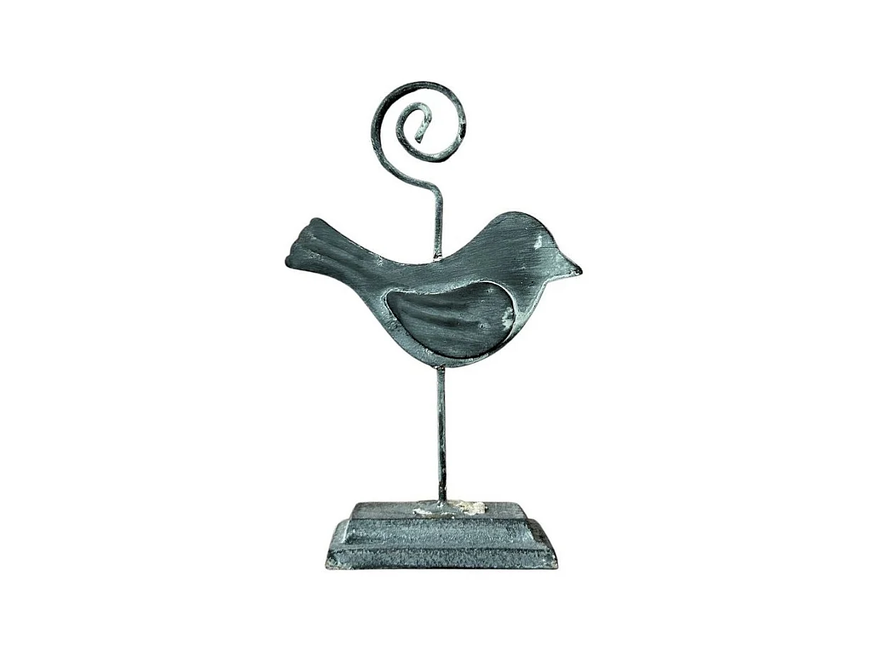 Porte photo en forme d'oiseau en métal gris 12,5 x 8 cm