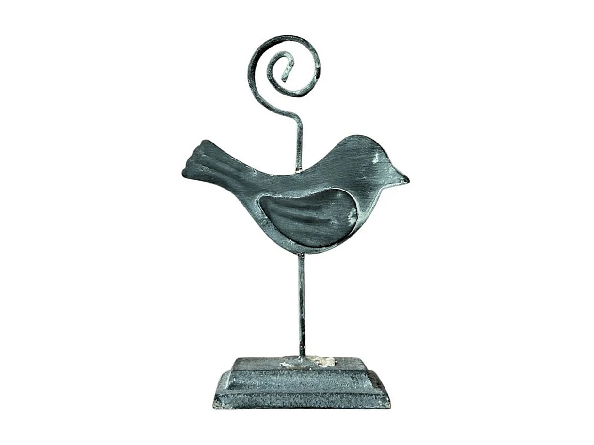 Porte photo en forme d'oiseau en métal gris 12,5 x 8 cm