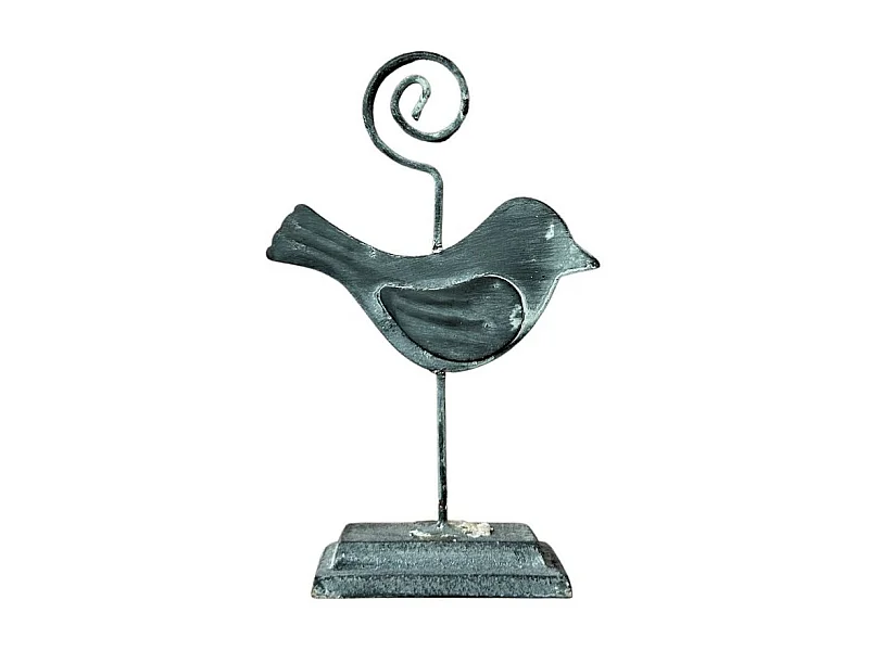 Porte photo en forme d'oiseau en métal gris 12,5 x 8 cm