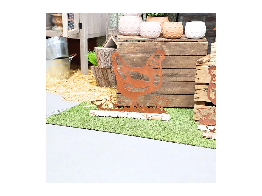 Poule en bois et métal marron 42 x 38cm