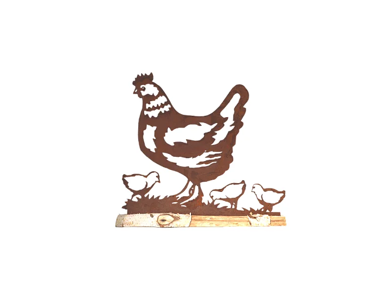 Poule en bois et métal marron 42 x 38cm