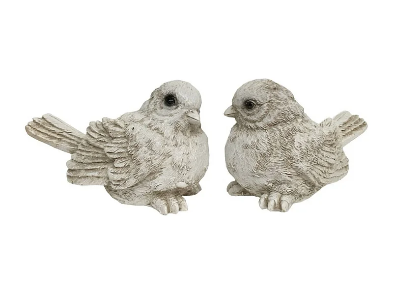 2 Oiseaux décoratifs en résine blanche vieillie 8.5 x 5.5 cm