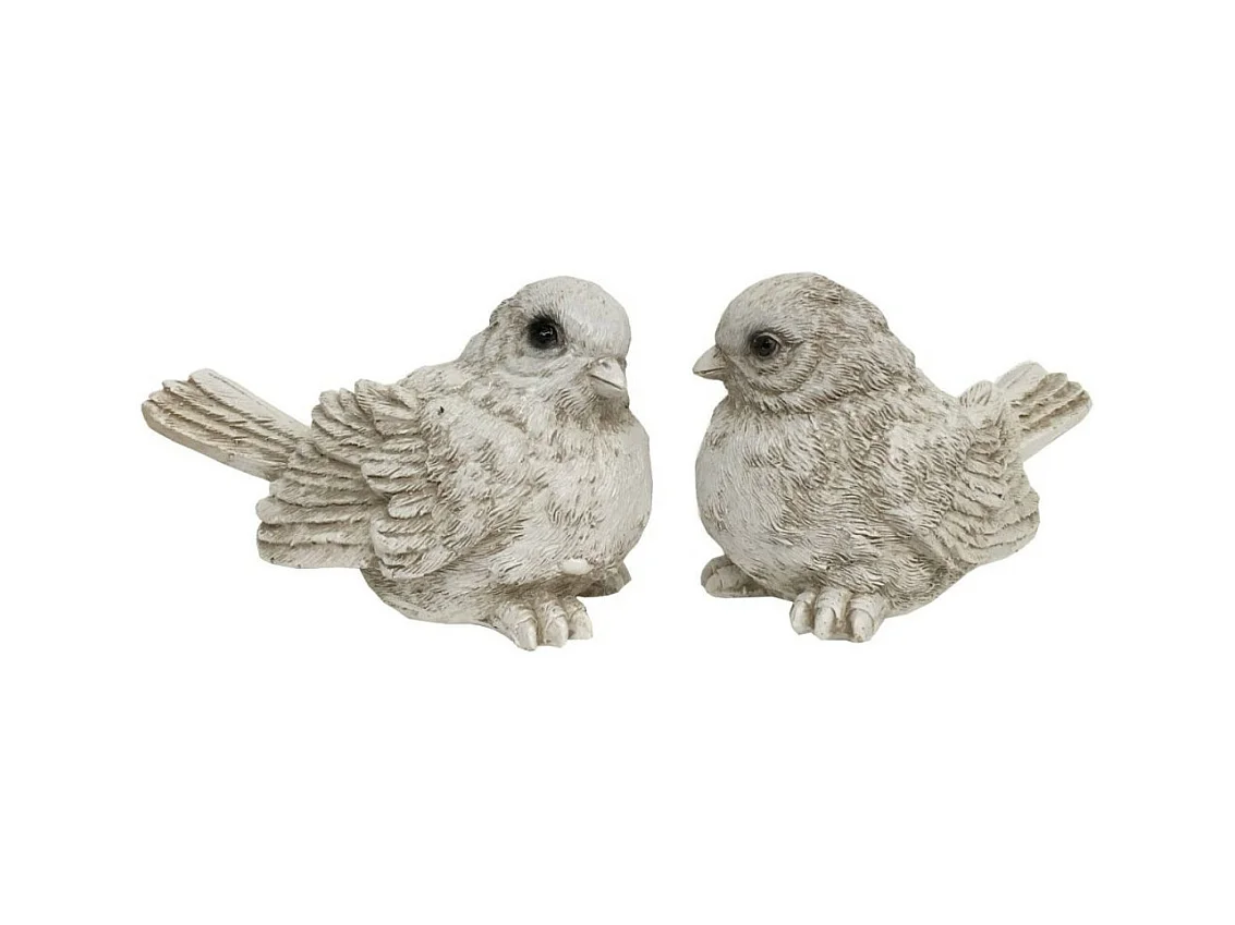 2 Oiseaux décoratifs en résine blanche vieillie 8.5 x 5.5 cm