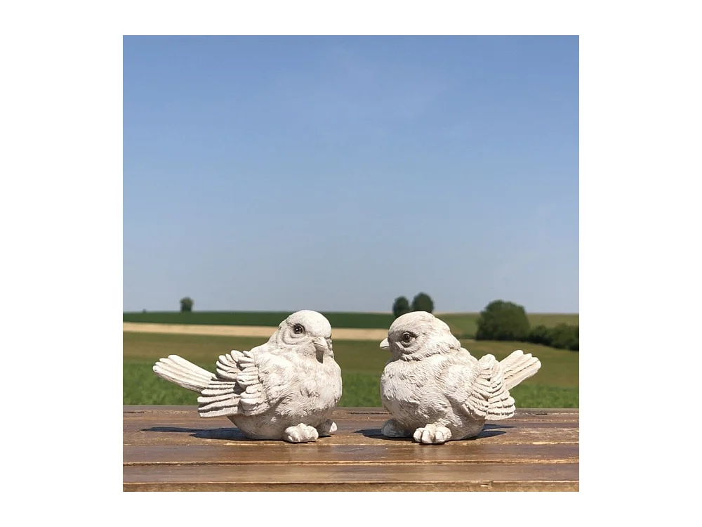 2 Oiseaux décoratifs en résine blanche vieillie 8.5 x 5.5 cm