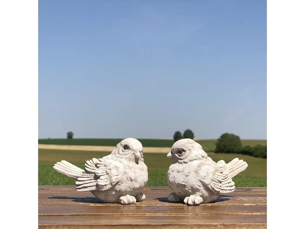 2 Oiseaux décoratifs en résine blanche vieillie 8.5 x 5.5 cm