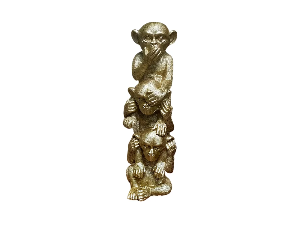 Singes en résine dorés 9 x 9 x 30 cm