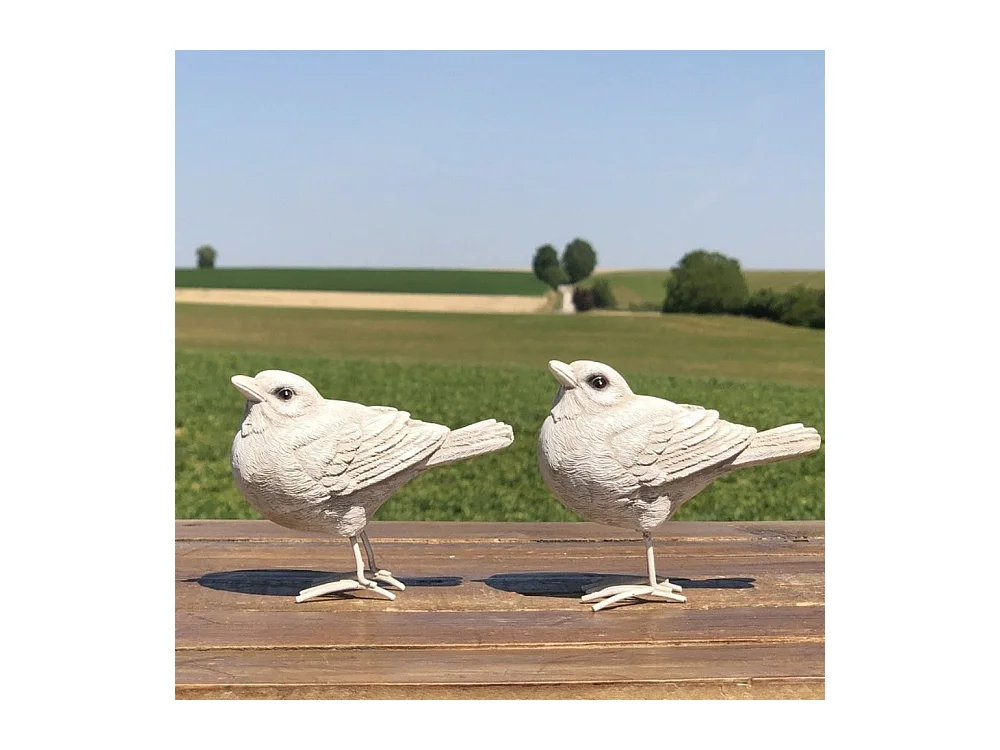 Oiseaux en résine blancs 10 x 8 cm