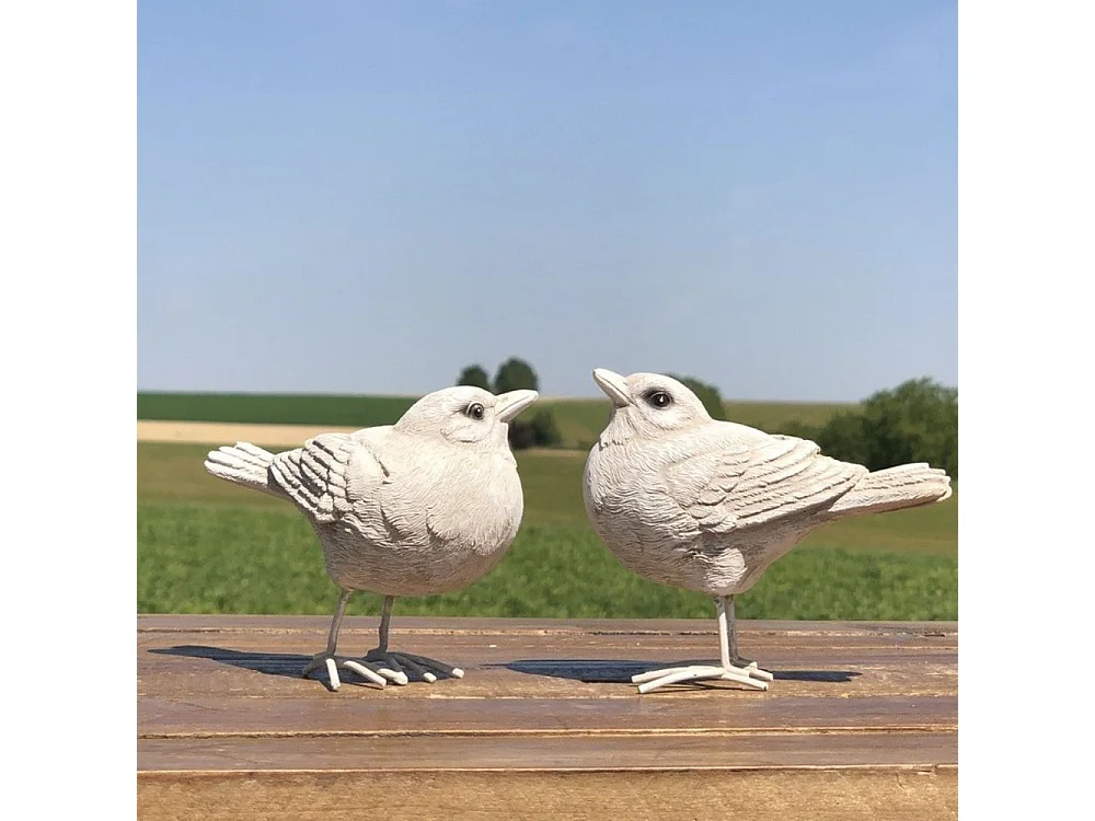 Oiseaux en résine blancs 10 x 8 cm