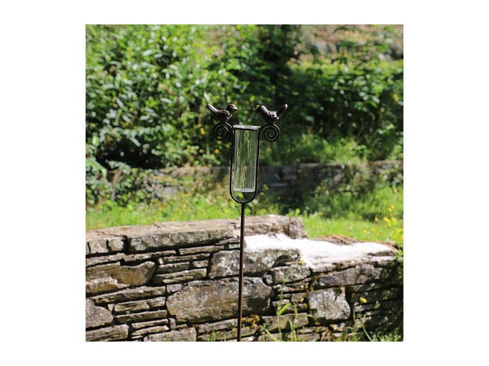 Tuteur plante grimpante pluviomètre à piquer fonte verre marron 100 cm